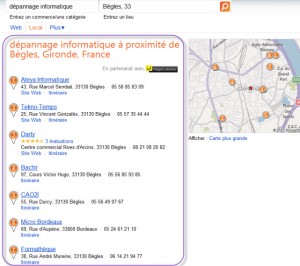 Résultats de Bing en localisé