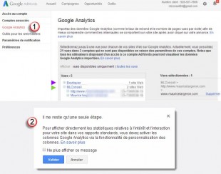 Pilotage des vues analytics dans Adwords