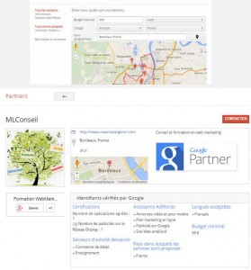 Base de recherche et fiche Google Partner