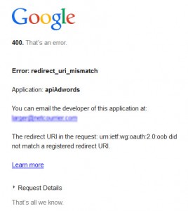 Erreur oauth api adwords