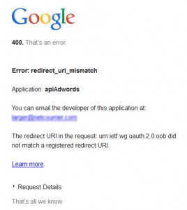 Erreur oauth api adwords