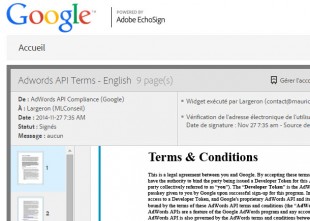 Signature du contrat TOS api Adwords