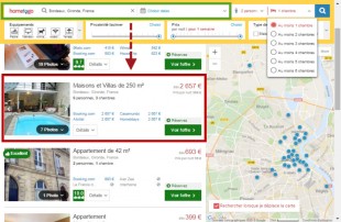 Interface d'HomeToGo