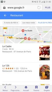 Serp restaurant sur mobile