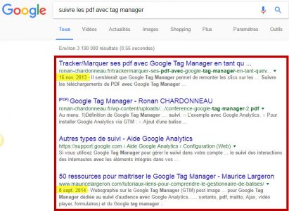 resultats sur tag manager dans google