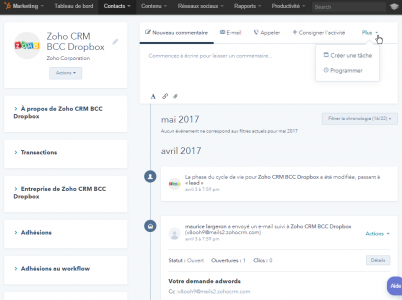 fiche contact et flux chronologique