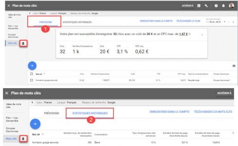 Vue rapport recherche par mots cles