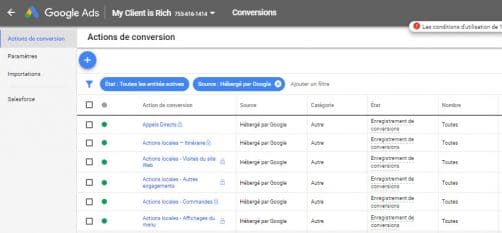 Actions de conversions locales google