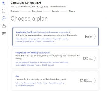 Etape de mise en production de la campagne google ads