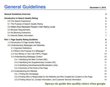 Apercu du guide des quality raters chez google