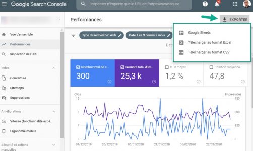 Export de donnees depuis search console