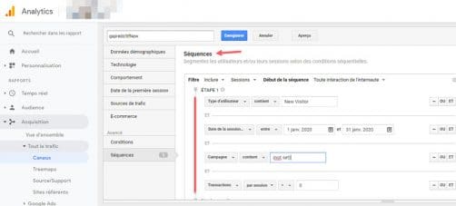 Séquence dans google analytics