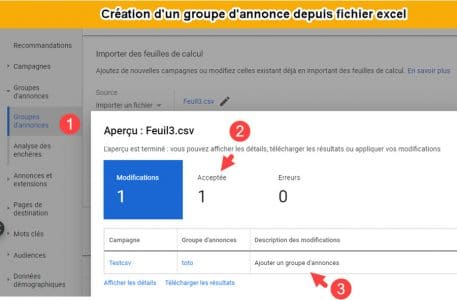 Création groupe annonces dans Google ads