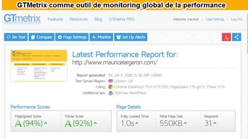 gtmetrix outil de monitoring global de la performance