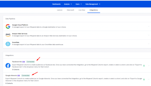 Integration mixpanel