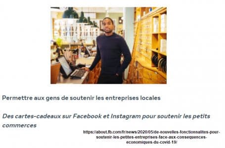 Facebook carte cadeau pour aider les commerces