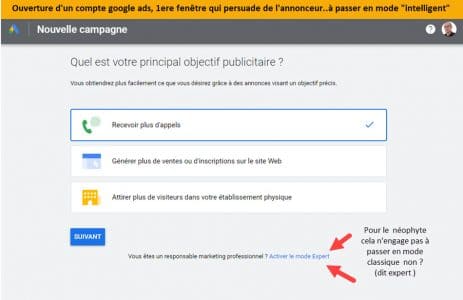 Mode intelligent versus expert google ads