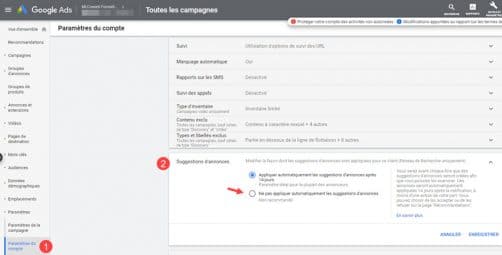 Suggestion d'annonces Google Ads