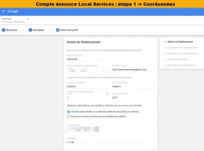 configuration du compte pour les Google ALS