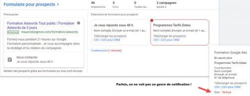 Google ads extension d'annonces refusées