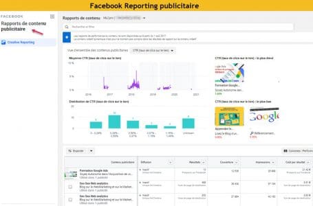 Facebook reportiing publicitaire