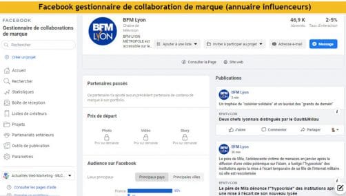 Gestionnaire de collaboration de marque facebook