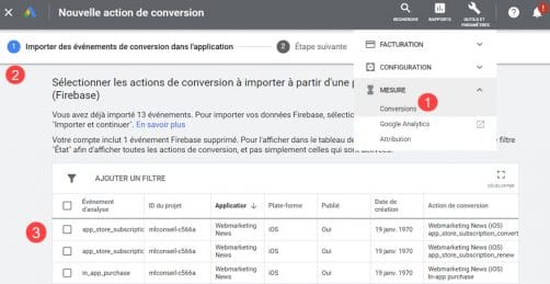 Import des conversions dans google ads