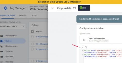 Integration cmp Sirdata via GTM
