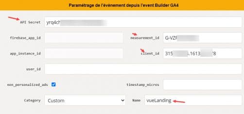 identifiants pour se connecter à la base de donnée GA'