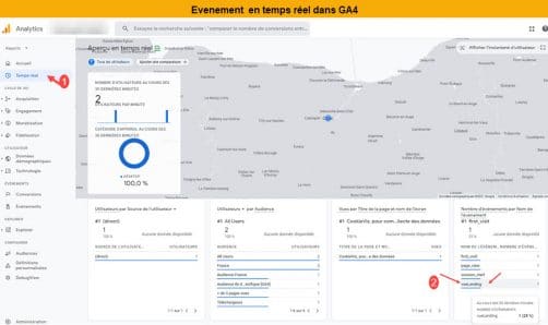 Vue de l'évènement dans GA4