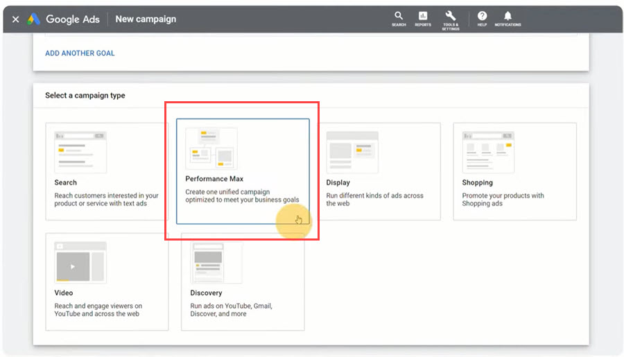Choix du type de campagne max performance google ads