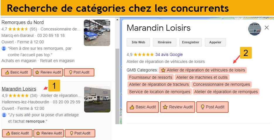 Recherche de categories chez les concurrents