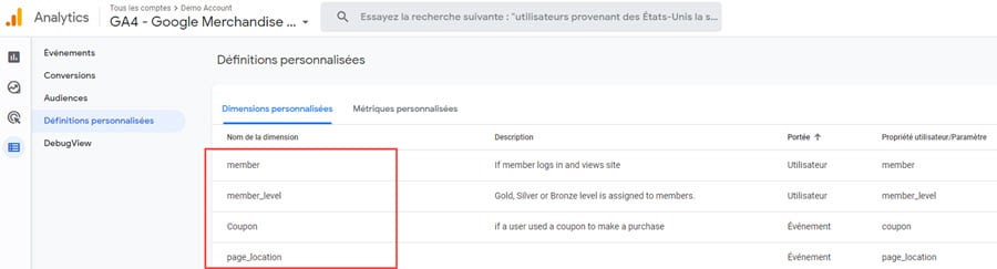 Analogie avec les dimensions personnalisées google analytics