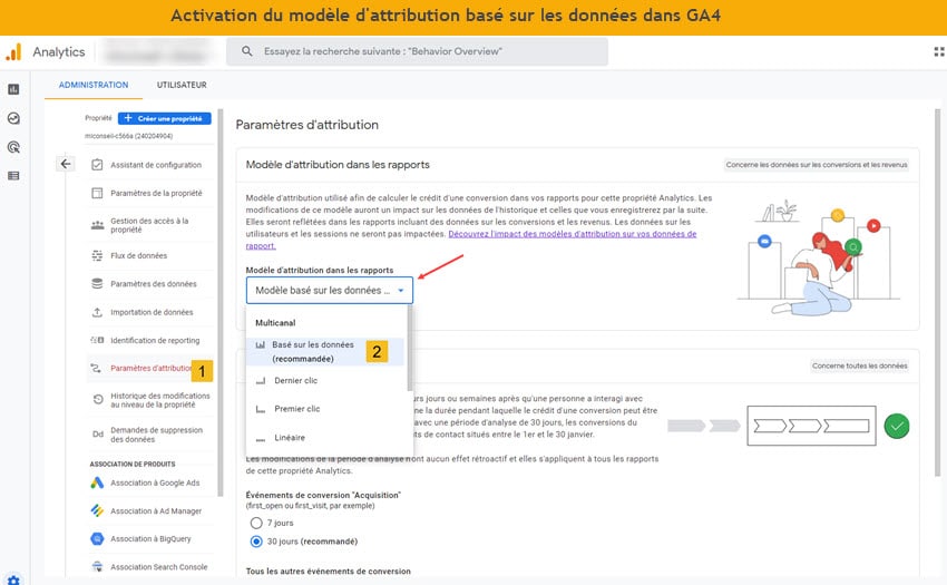 Configuration du modèle d'attribution par les données dans ga4