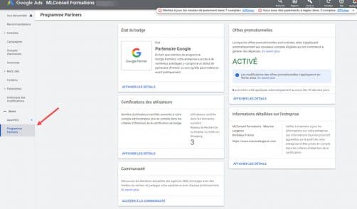 Exemple badge partner google