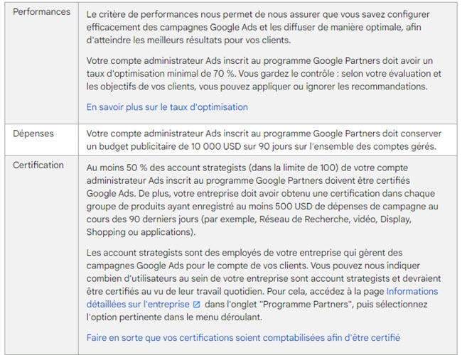 Conditions pour devenir google partner