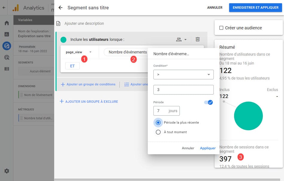 Audience ga4 sur elements retroactif sur site web