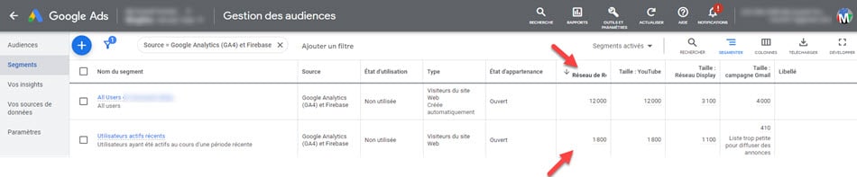 Remontée des listes daudiences dans g ads