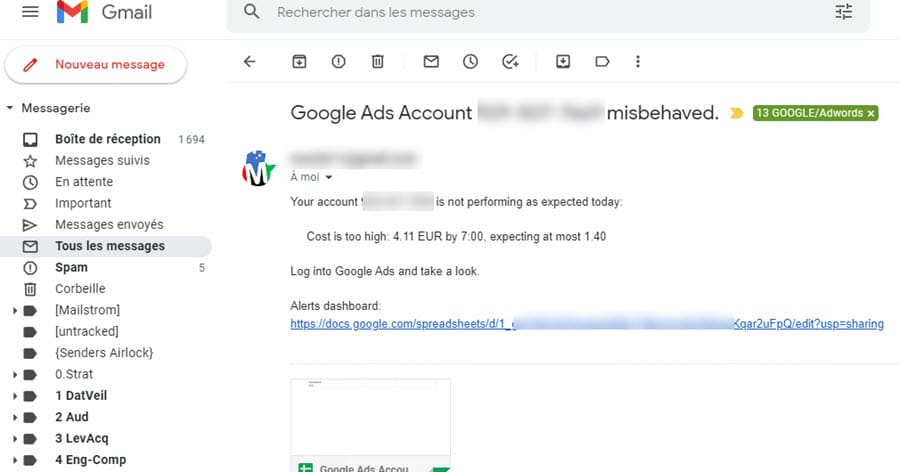 Notification script google ads