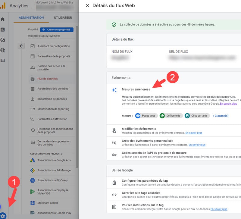 mesure améliorée ga4 depuis administration