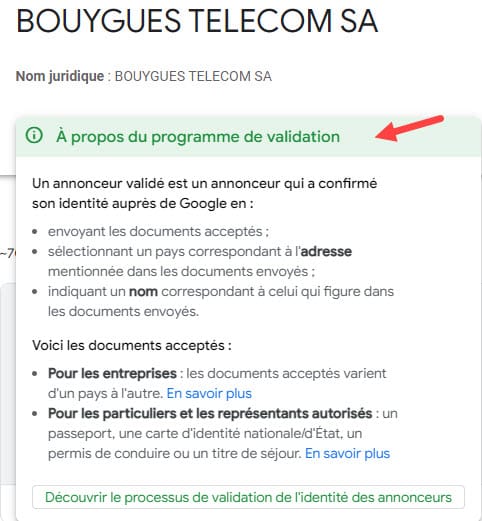 Programme de validation google