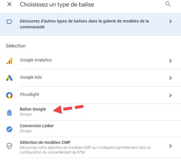 BALISE GOOGLE dans gtm