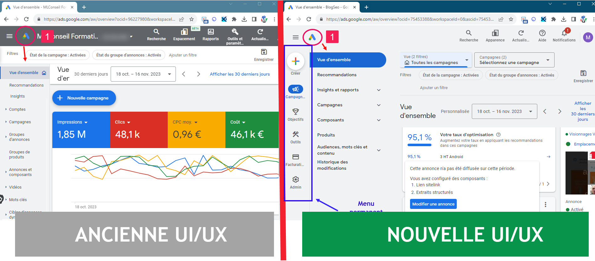 Navigation depuis clic sur logo google ads