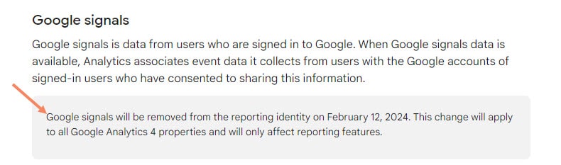 annonce sur la fin des signaux google dans la doc