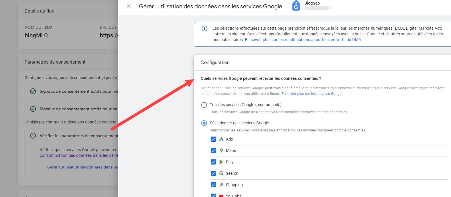 DMA et consentement services google