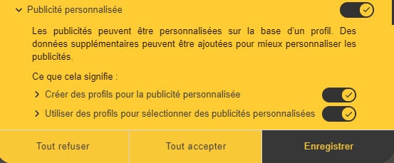 Consentement pour personnaliser les annonces